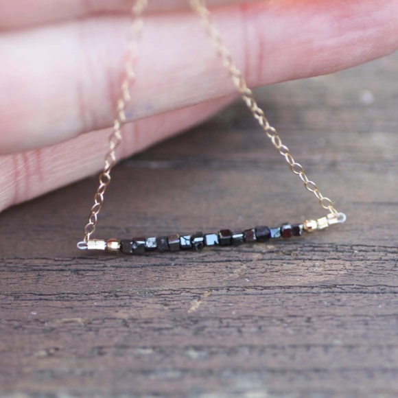 Handmade 14k Gold Black Diamond Cube Necklace, April Birthstone 16" - Picture 6 of 6